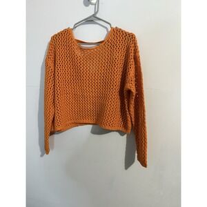 Sincerely Jules Orange Cropped Crocheted Long Sleeve Sweater Women's Size S